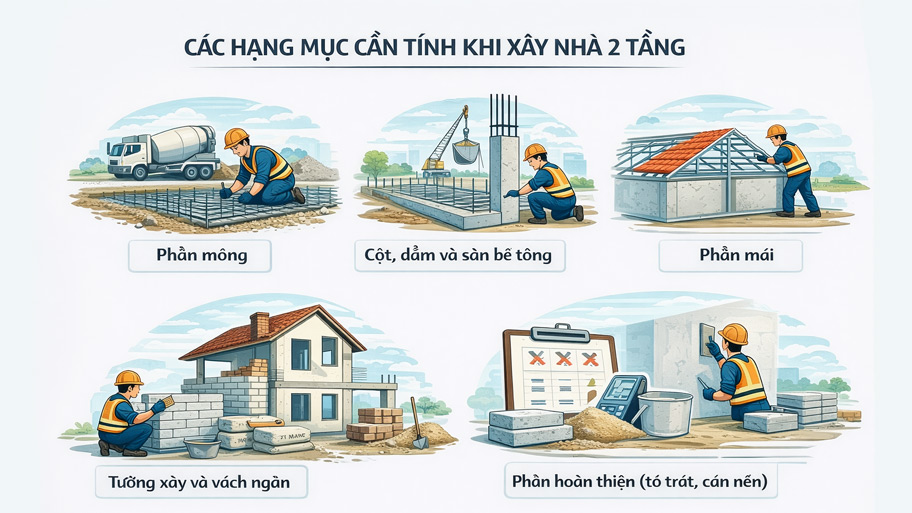 Các hạng mục cần tính khi xây nhà 2 tầng