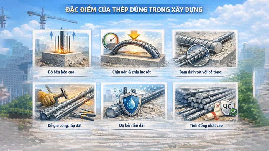 Đặc điểm của thép dùng trong xây dựng