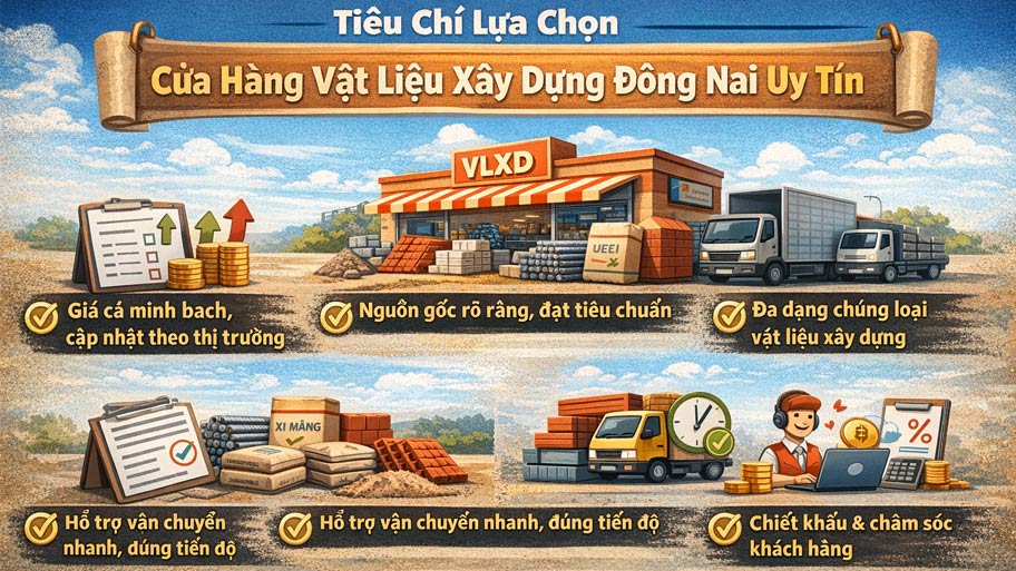 Tiêu chí lựa chọn cửa hàng vật liệu xây dựng Đồng Nai