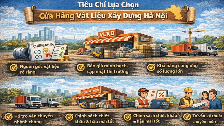 Tiêu chí lựa chọn cửa hàng vật liệu xây dựng Hà Nội