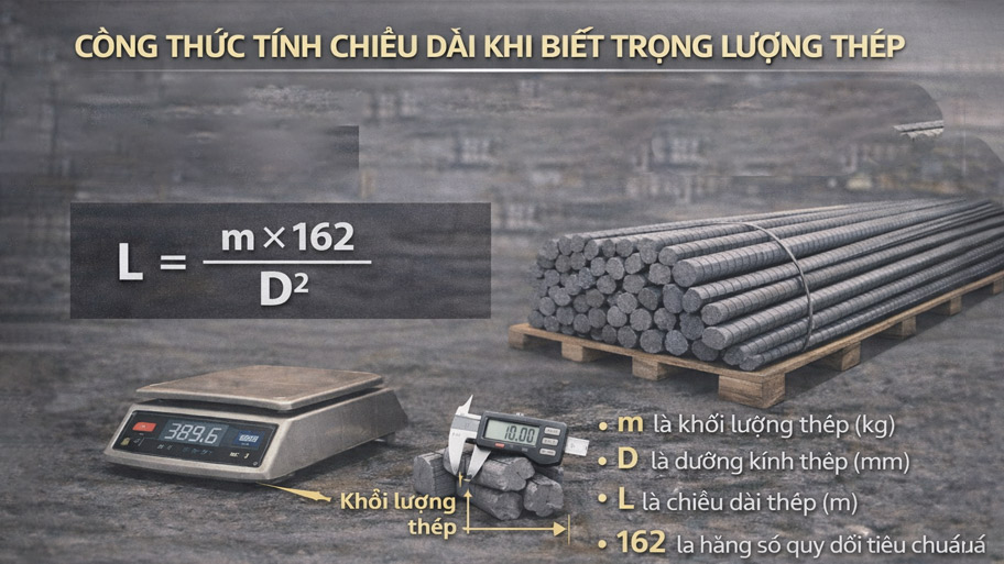 Công thức tính chiều dài khi biết trọng lượng thép