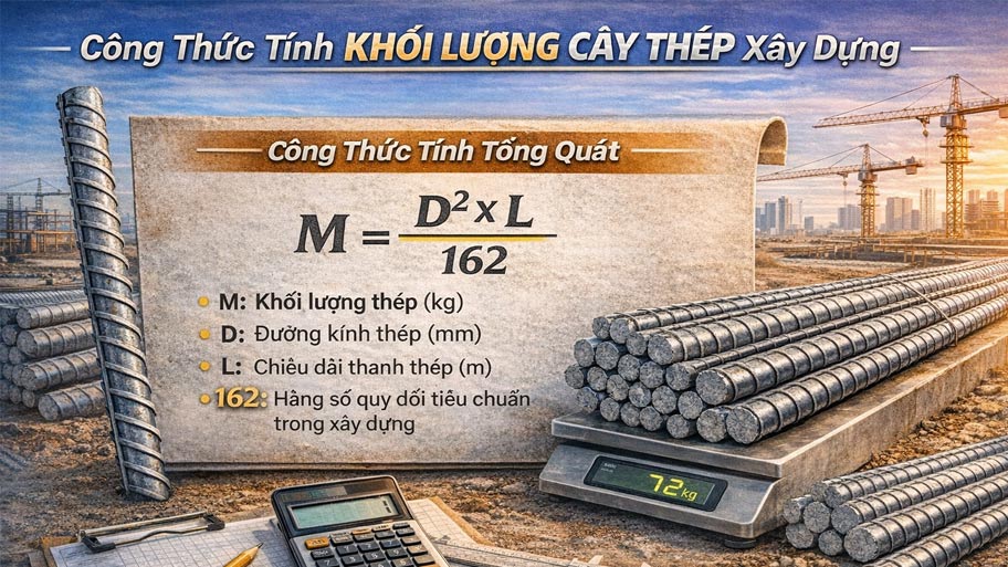 Công thức tính khối lượng cây thép xây dựng