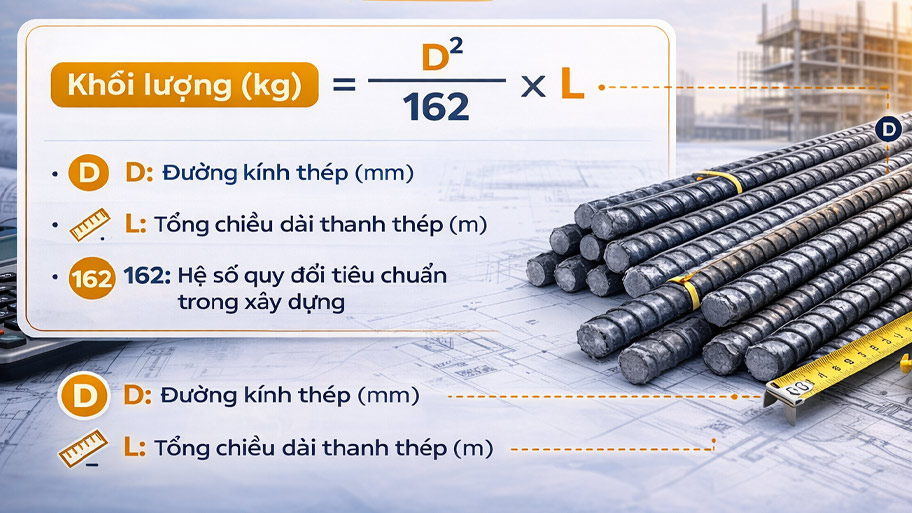 Công thức tính khối lượng sắt thép xây dựng