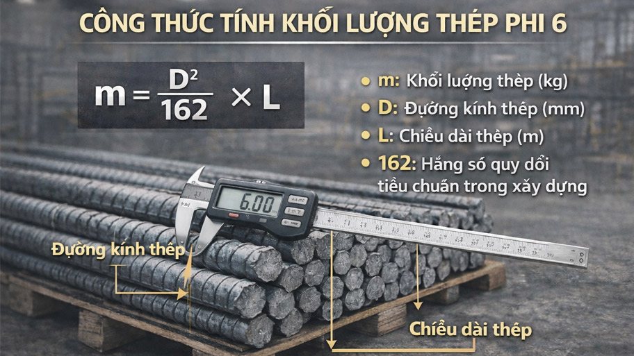 Công thức tính khối lượng thép phi 6
