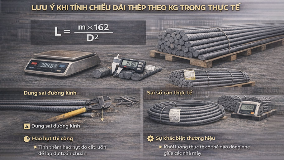 Lưu ý khi tính chiều dài thép theo kg