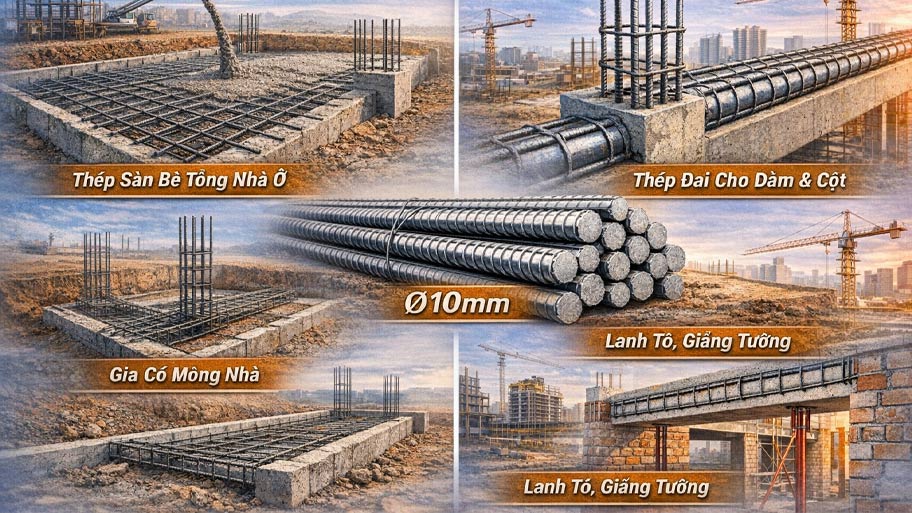 Ứng dụng của thép phi 10 trong xây dựng