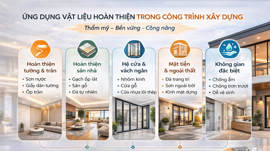 Ứng dụng vật liệu hoàn thiện trong công trình xây dựng