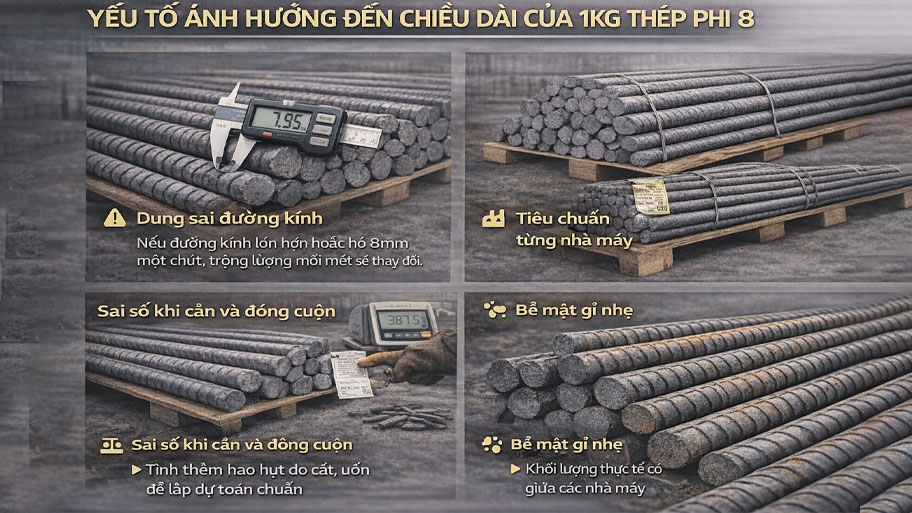 Yếu tố ảnh hưởng đến chiều dài của 1kg thép phi 8