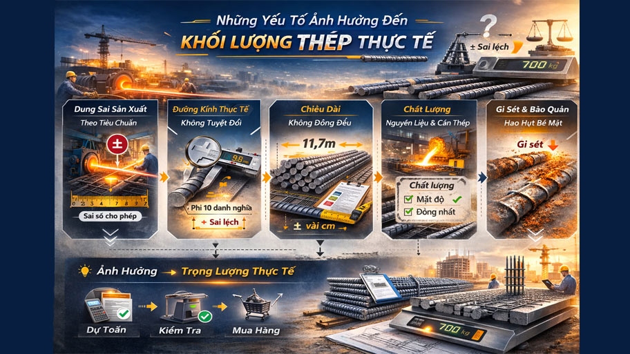 Yếu tố ảnh hưởng đến khối lượng thép thực tế