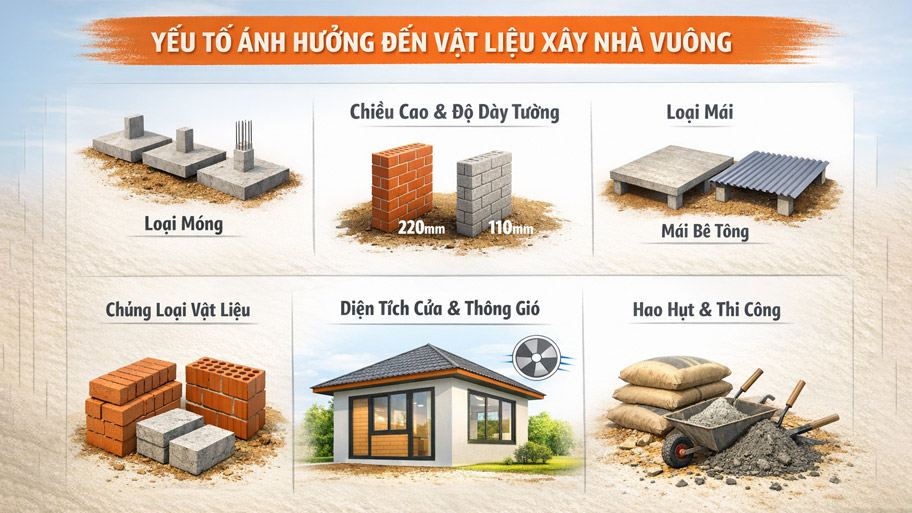 Yếu tố ảnh hưởng đến số hưởng VLXD khi xây nhà vuông